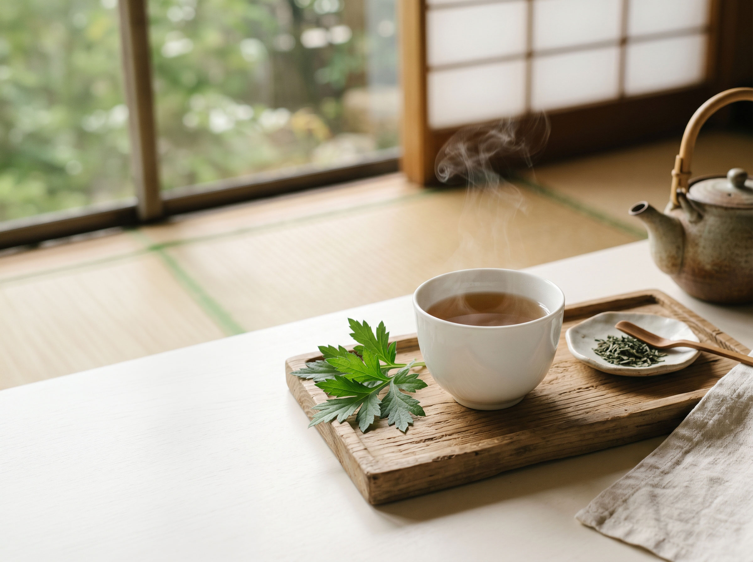 よもぎ茶と和室の静かな時間