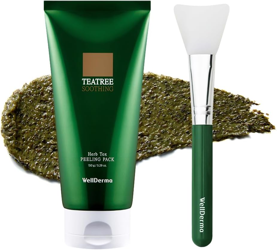 WellDerma【ウェルダーマ】ティーツリー&ヨモギハーブトックスピーリングパック150g【ブラシ付き】